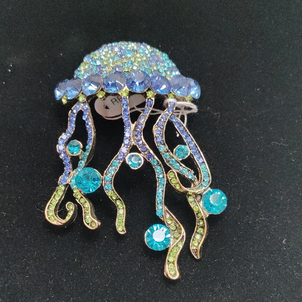 Elegant Blue and Green Jellyfish Brooch